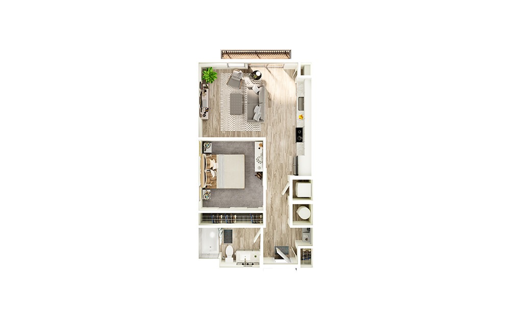 A1 - 1 bedroom floorplan layout with 1 bath and 643 square feet.