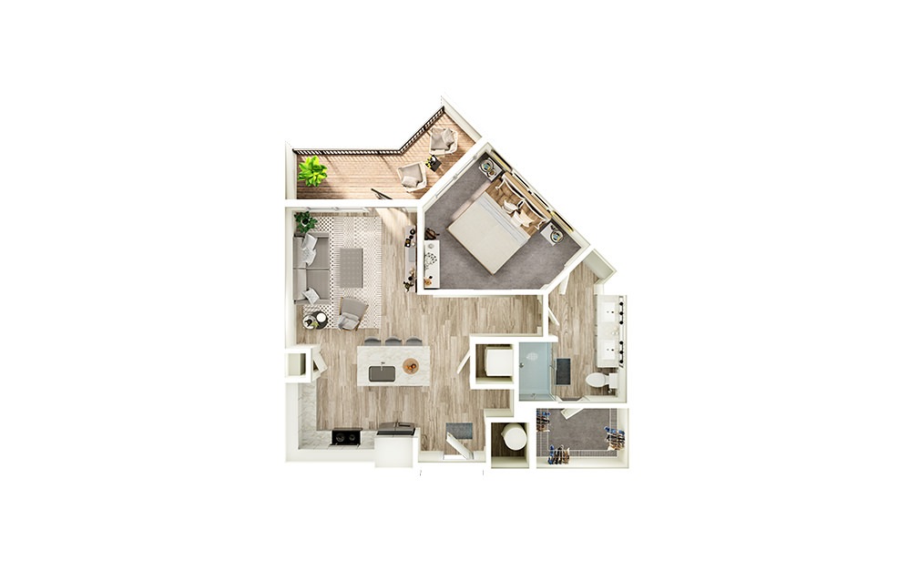 A3 - 1 bedroom floorplan layout with 1 bath and 686 square feet.