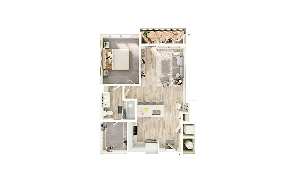 A7 - 1 bedroom floorplan layout with 1 bath and 755 square feet.