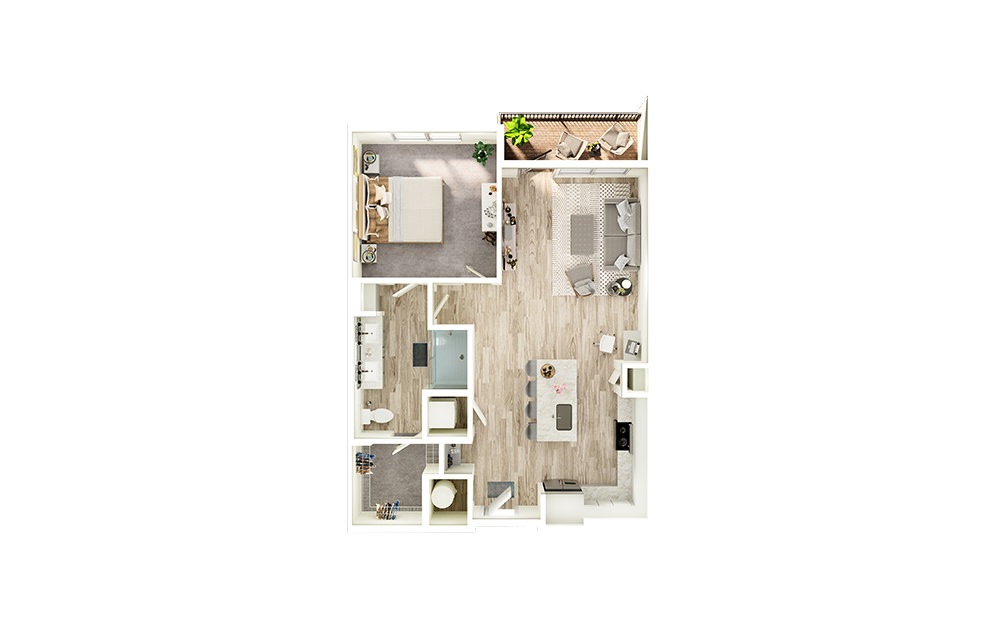 A9 - 1 bedroom floorplan layout with 1 bath and 827 square feet.
