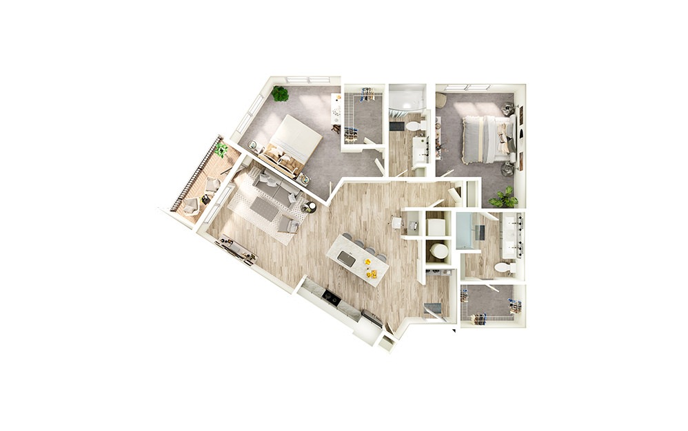 B4 - 2 bedroom floorplan layout with 2 baths and 1243 square feet.